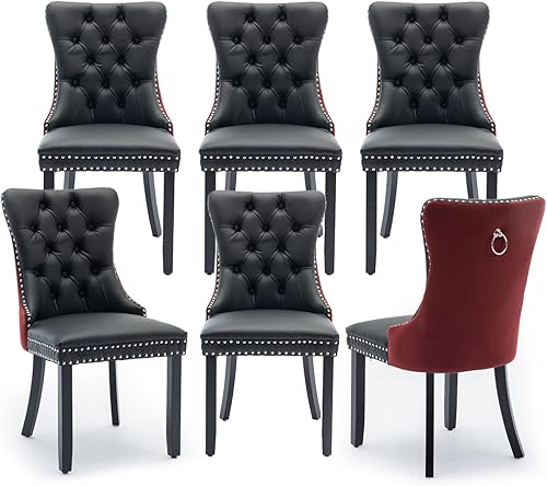 Miniatura 21 de Juego de 6 Sillas de Comedor Tapizadas en Terciopelo, Sillas Laterales de Cocina de Estilo Moderno con Ribete de Tachuelas y Patas de Madera, Anillo