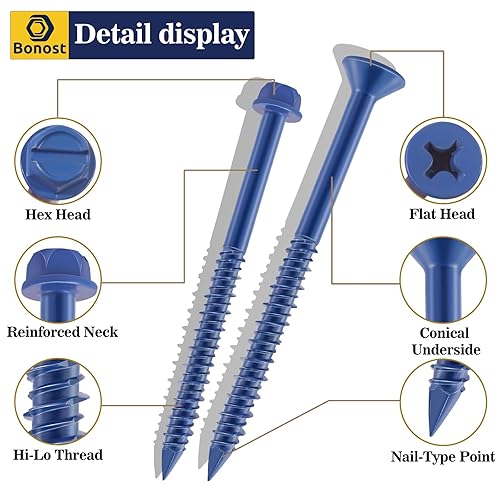 Miniatura 10 de Bonost Tornillos de tornillo de hormigón de 316 x 1-14 pulgadas, 100 unidades, tornillos de ladrillo de cabeza Phillips plana para mampostería,