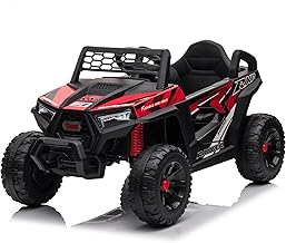 TOBBI 12V Kids Ride On Car Toy, Toddlers Electric Off-Road Truck, Battery-Powered 4 Wheels Vehicle to Drive with 25W Dual Motors/Safety Belt/Horn/Music & LED for Chirdren Aged 3-5 Years-Red