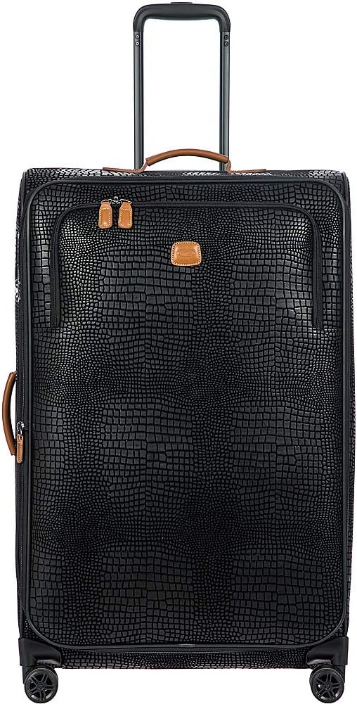 Bric's My Safari Spinner Suitcase, Lightweight Expandable Leather Shell Luggage with Smooth 360° Wheels and TSA Lock - 28 Inch, Black