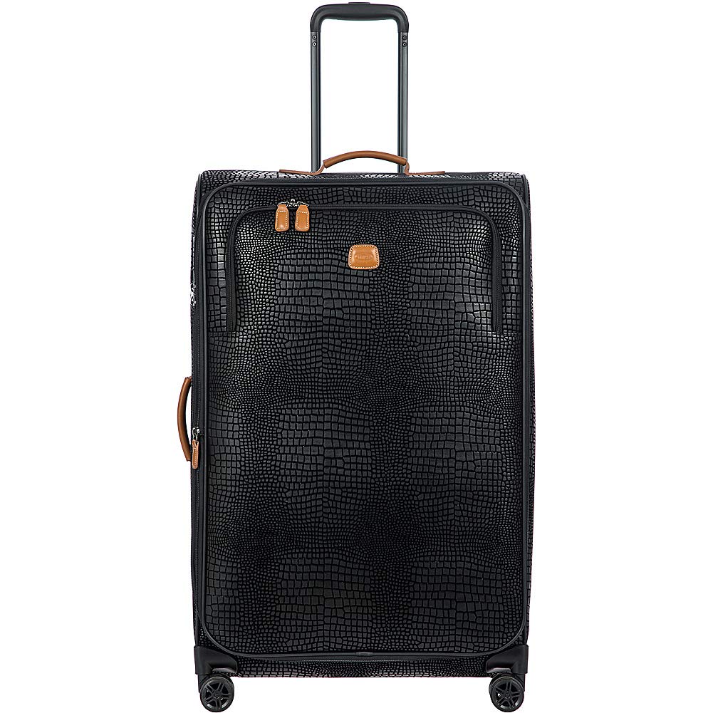 My Safari Spinner Suitcase, Lightweight Expandable Leather Shell Luggage with Smooth 360° Wheels and TSA Lock - 28 Inch, Black