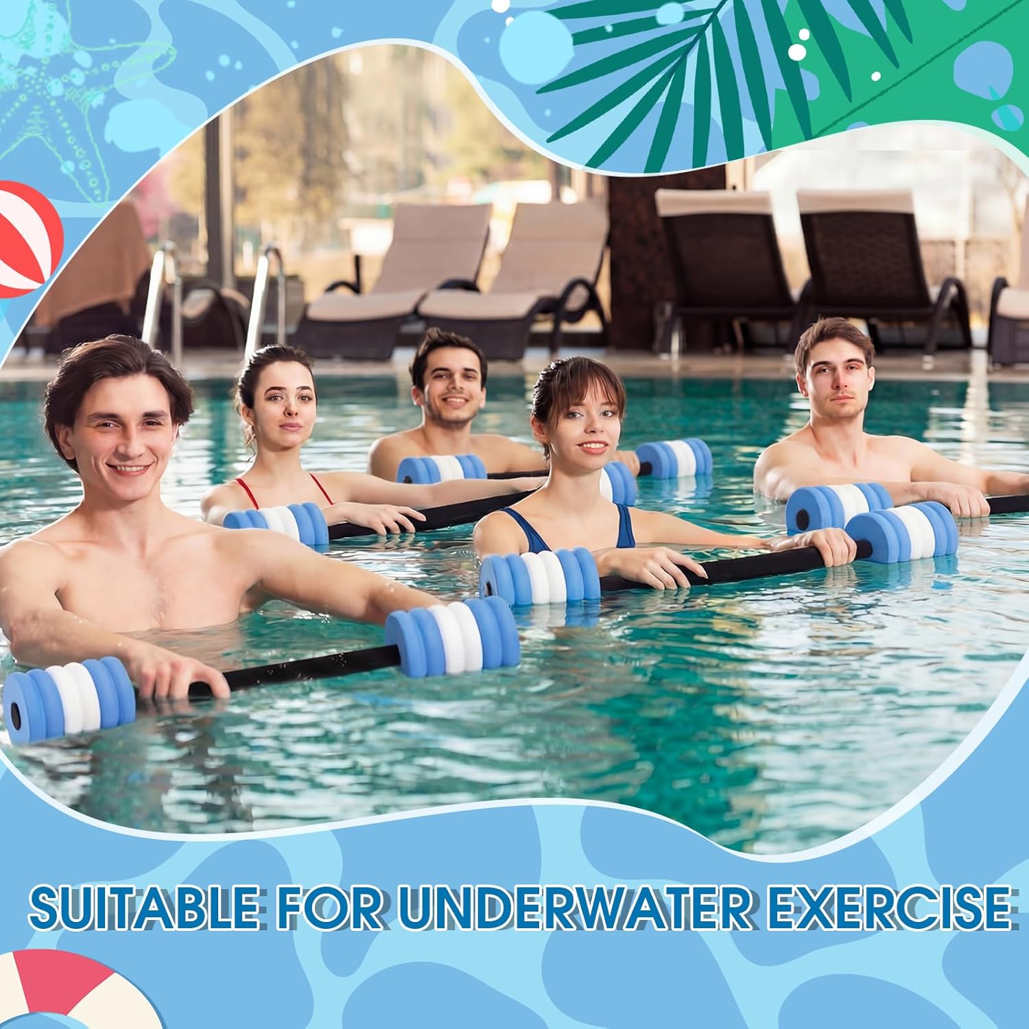 Soulchen Long Aquatic Exercise Dumbbells Foam Water Weights Dumbbell Aquatic Pool Barbells with High Density EVA Foam for Swim Water Aerobics Workouts Loss