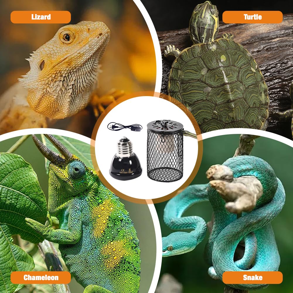 Mineup Reptilien Wärmelampe 50W - Keramik Heizlampe Mit Schutzkorb 2 Stück