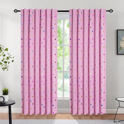 Cortinas opacas rosas para temporada navideña para dormitorio, sala de estar, coloridas cortinas de Navidad con lunares metálicos suaves al tacto, Cortinas opacas rosas para temporada navideña para dormitorio, sala de estar, coloridas cortinas de Navidad con lunares metálicos suaves al tacto,