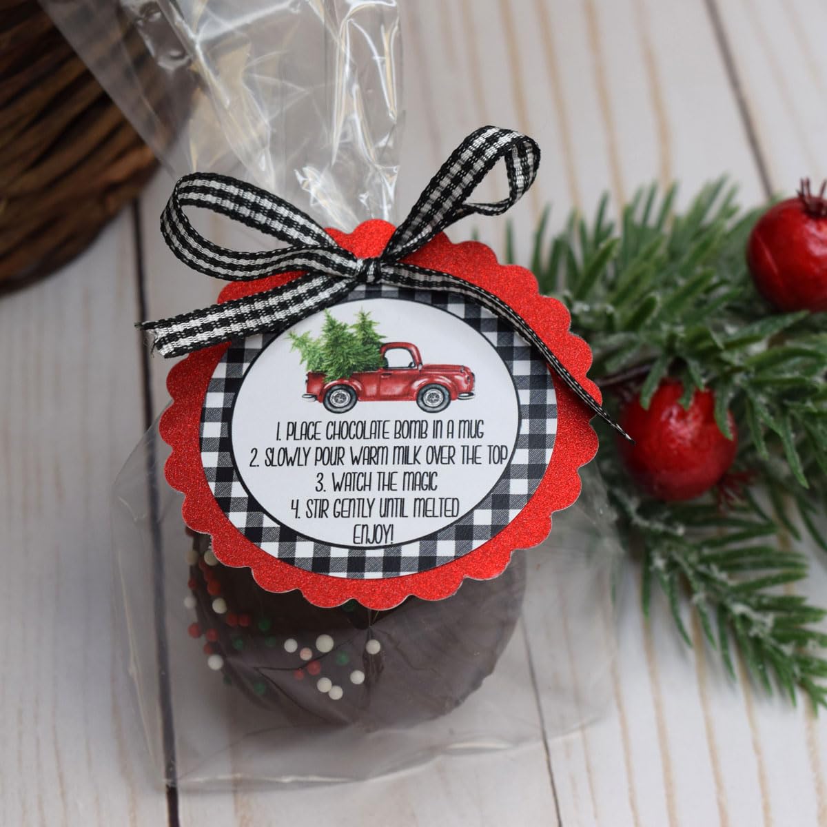 Red Watercolor Truck Hot Cocoa Bomb Stickers - 40 Count 2-Inch Circle Labels For Packaging