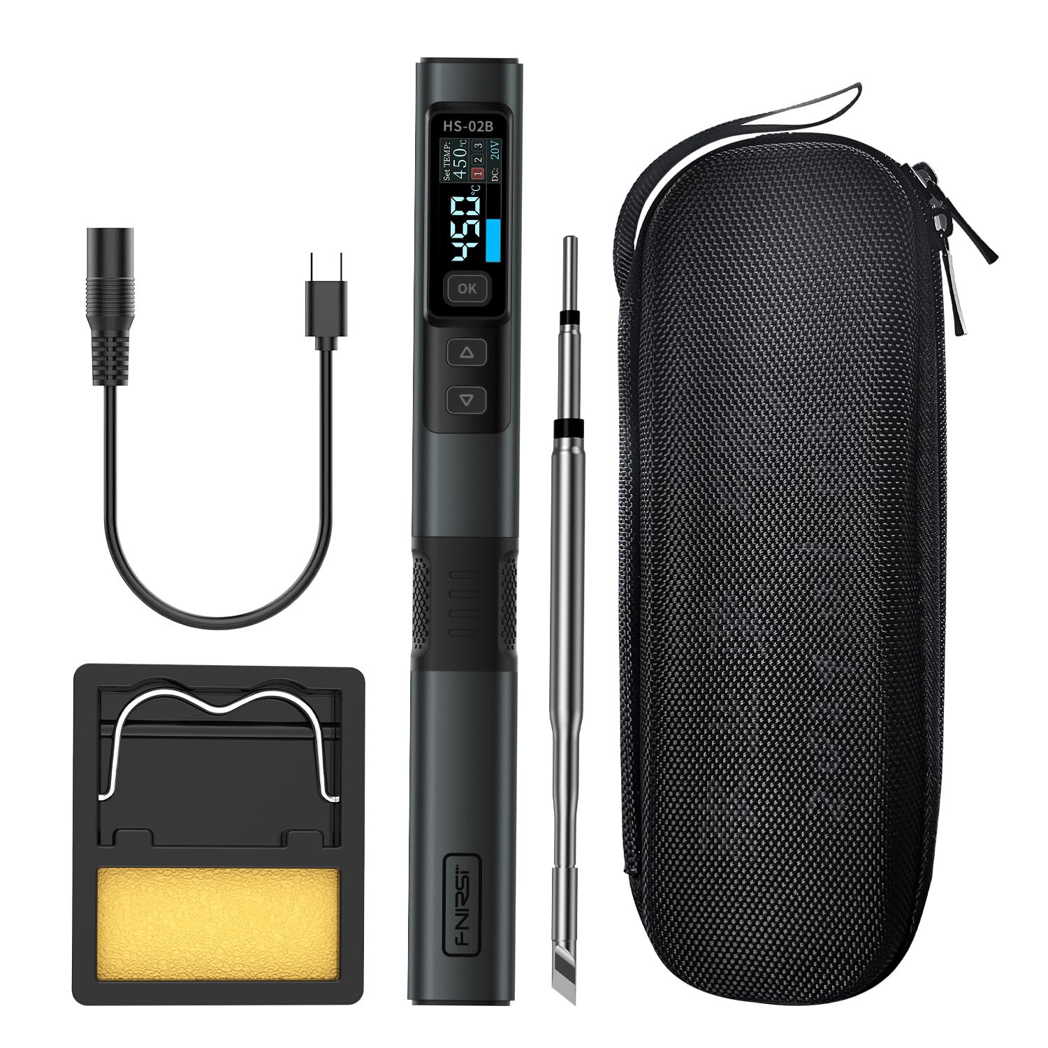 HS 02B Soldador Estaño Profesional, 100w Soldering Iron DC 9-24 V Calentamiento Rápido En 2 Segundos Punta De Soldadura única Herramienta Inteligente De Reparación Con Soldador Digital