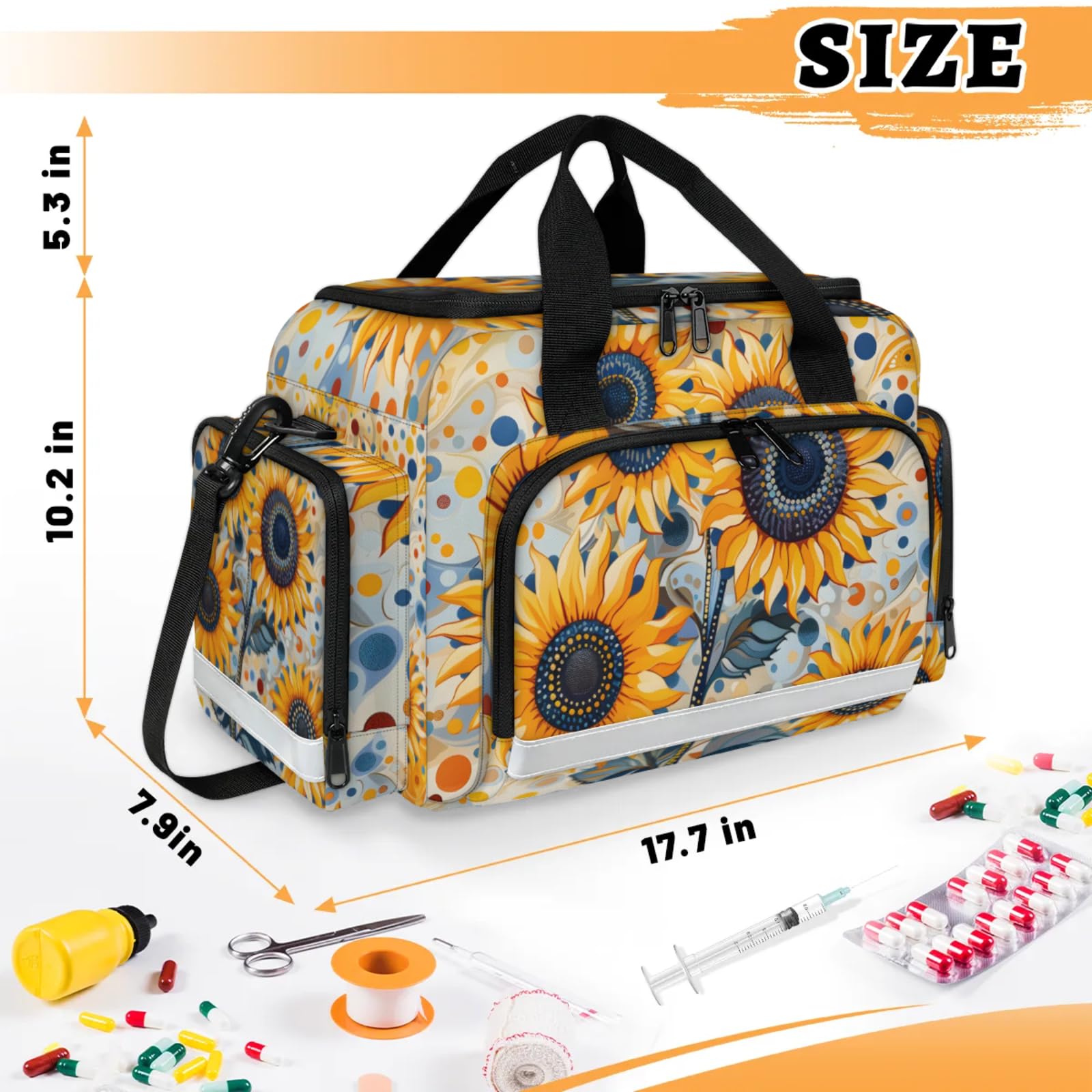 GzLeyigou First Aid Bags Empty, Cute Sunflowers Emergency Bag First Aid Kit Multiple Compartment Kit Carrier On Call Trauma Bag For Paramedics Emergency Medical Supplies Kit