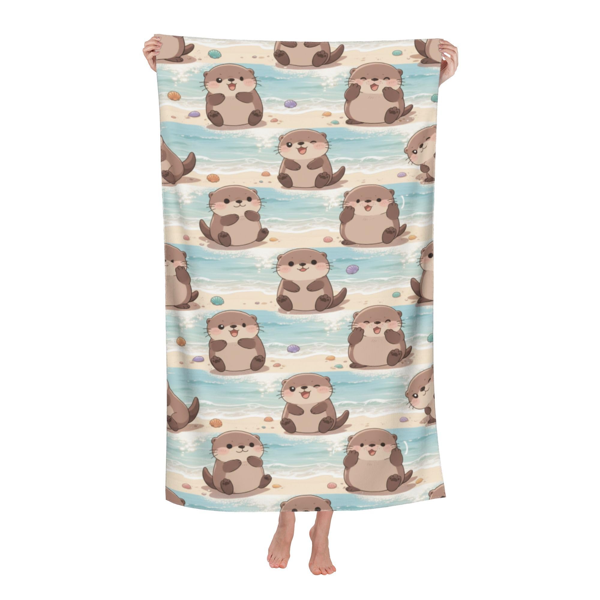 peiyeety Cartoon Cute Otter Soft Bath Towels Absorbent Bathroom Towel for Beach Hotel Gym Spa Shower