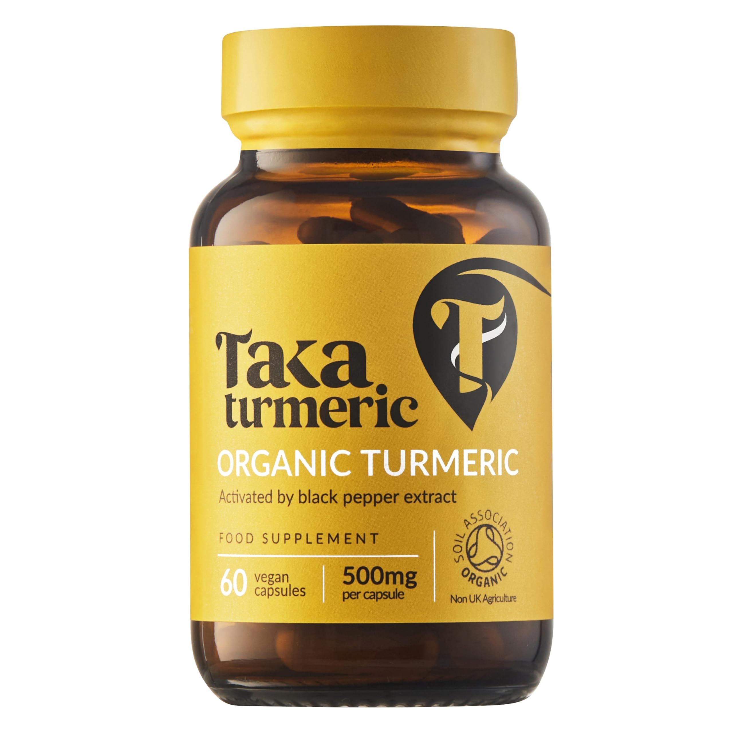 Taka Turmeric, 60 Caps Organic Turmeric with Black Pepper Extract Tumeric Curcumin Supplement, High Strength Tumeric Capsules with Curcumin and Black Pepper, Vegan, Recyclable Packaging