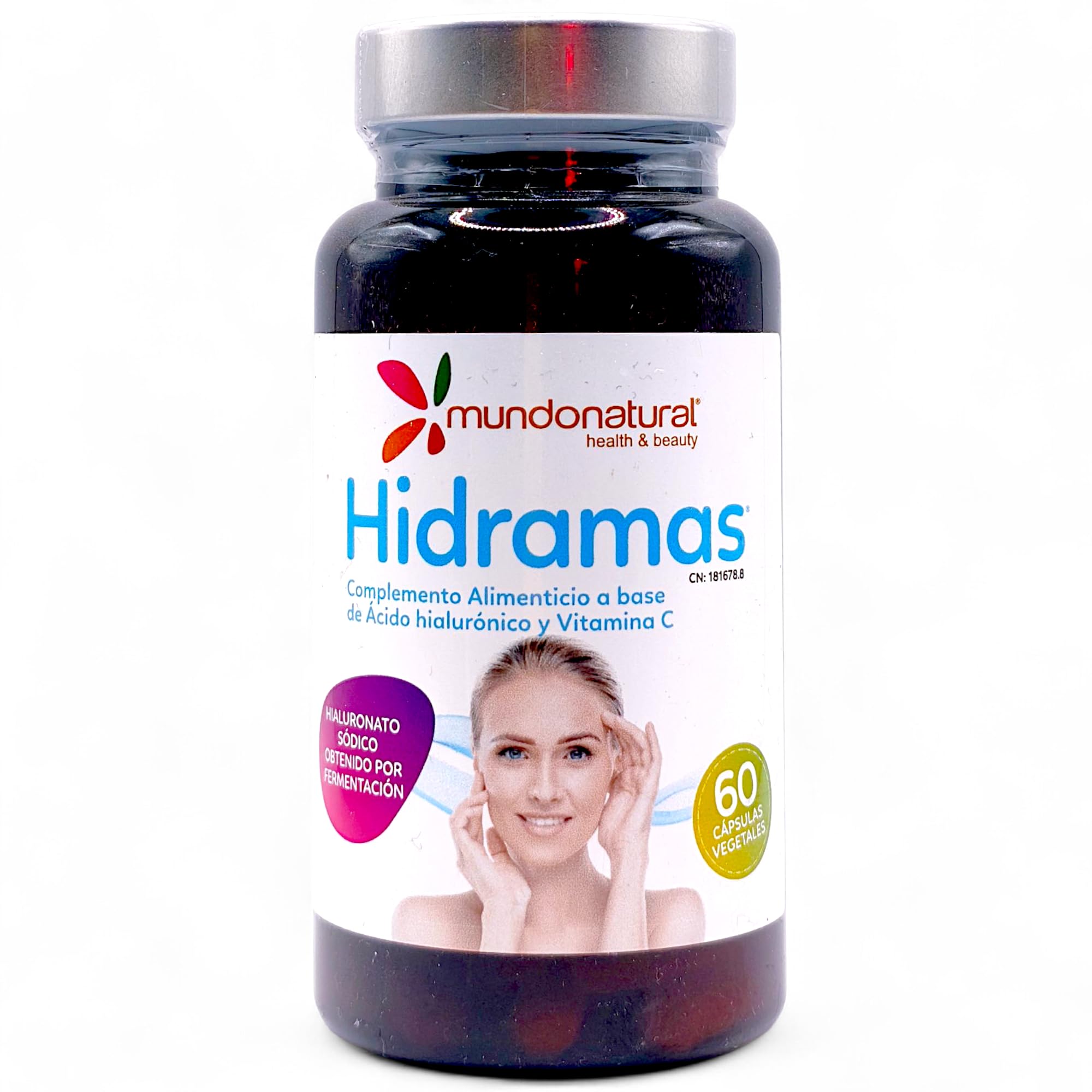 Mundo Natural Hidramas 60 Cápsulas - Ácido Hialurónico Puro y Vitamina C - Suplemento Antiedad para Piel, Articulaciones y Cartílagos - Hidratación Profunda y Formación de Colágeno