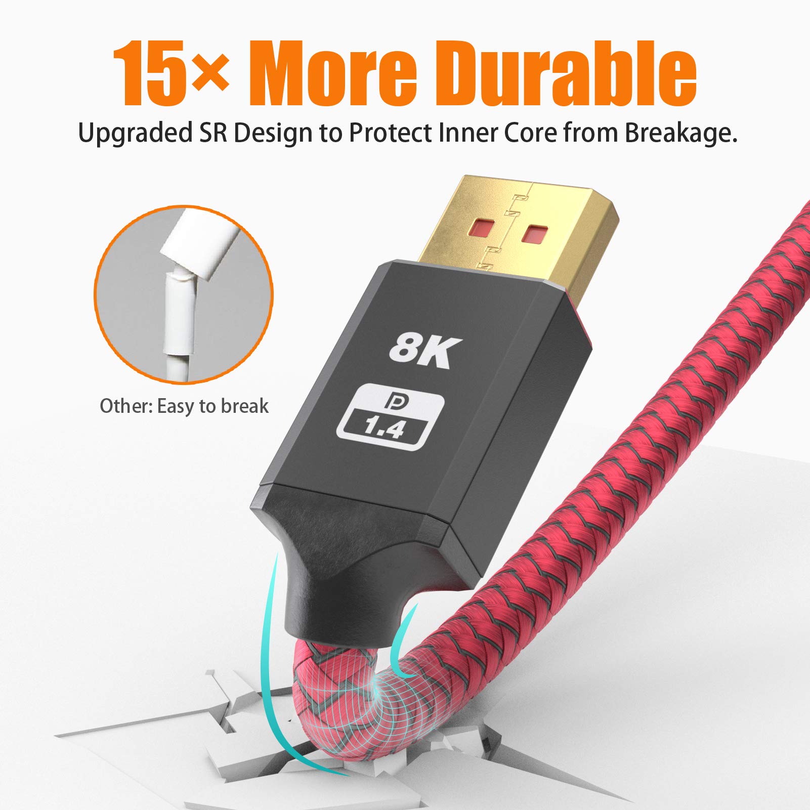 BIFALE VESA Certified 8K DisplayPort 1.4 Cable 25ft 2Pack, DP 1.4 Cable Nylon Braided Supports (8K@60Hz, 4K@144Hz and 1080P@240Hz), HBR3, 32.4Gbps, HDCP 2.2, DSC1.2 for Laptop Gaming Monitor Product Image 2