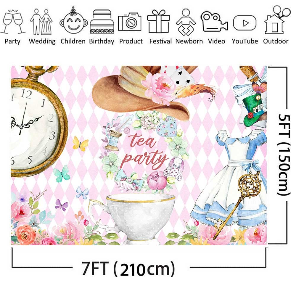 Fotohintergrund Teeparty Western – 2,1x1,5 M, Vinyl, Mit Cowgirl-Motiv (Hut, Blumen, Uhr) Für Fotoshootings