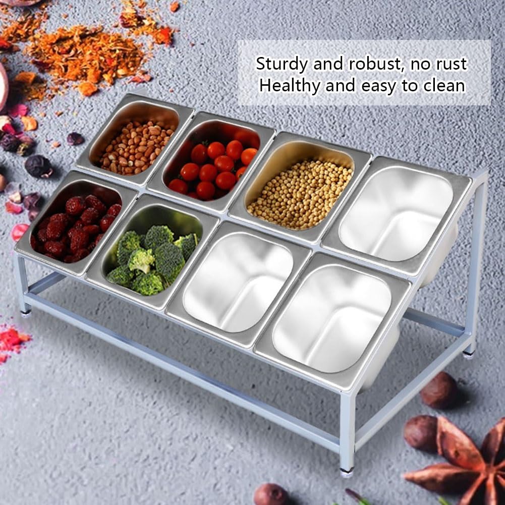 Stainless Steel Pizza Topping Station with Lids, 4/6/8 Compartment Condiment Holder for Restaurants, Hot Pot & Fruit Shops - Durable & Stylish (Silver a)