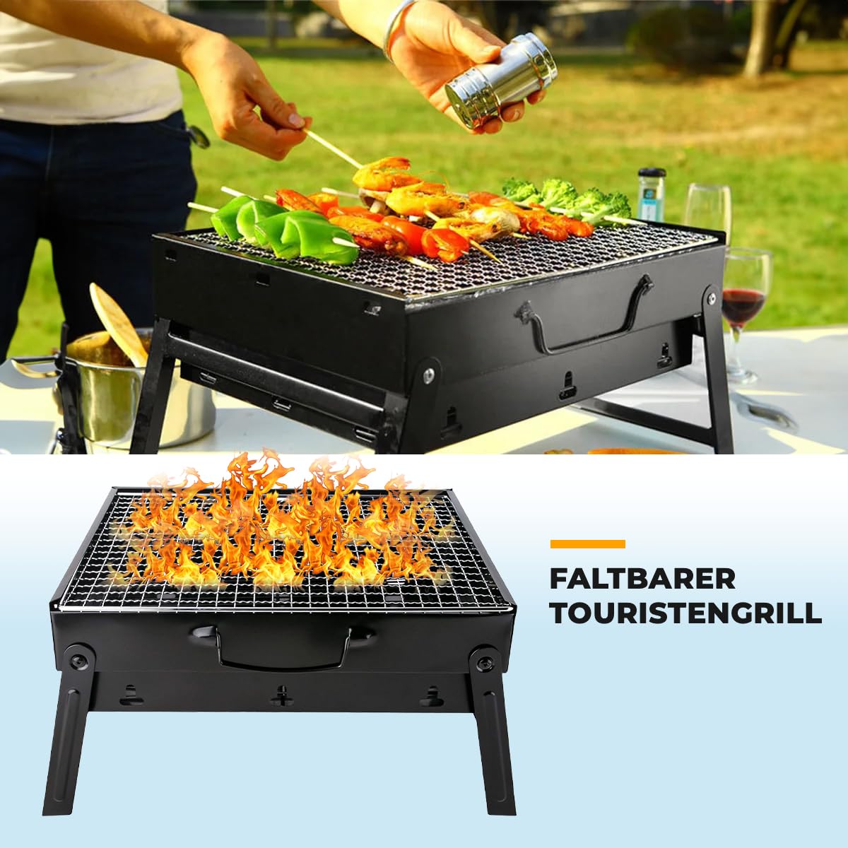 GOPLUS Barbecue à Charbon de Bois avec Verre Coupe-vent, Grille à