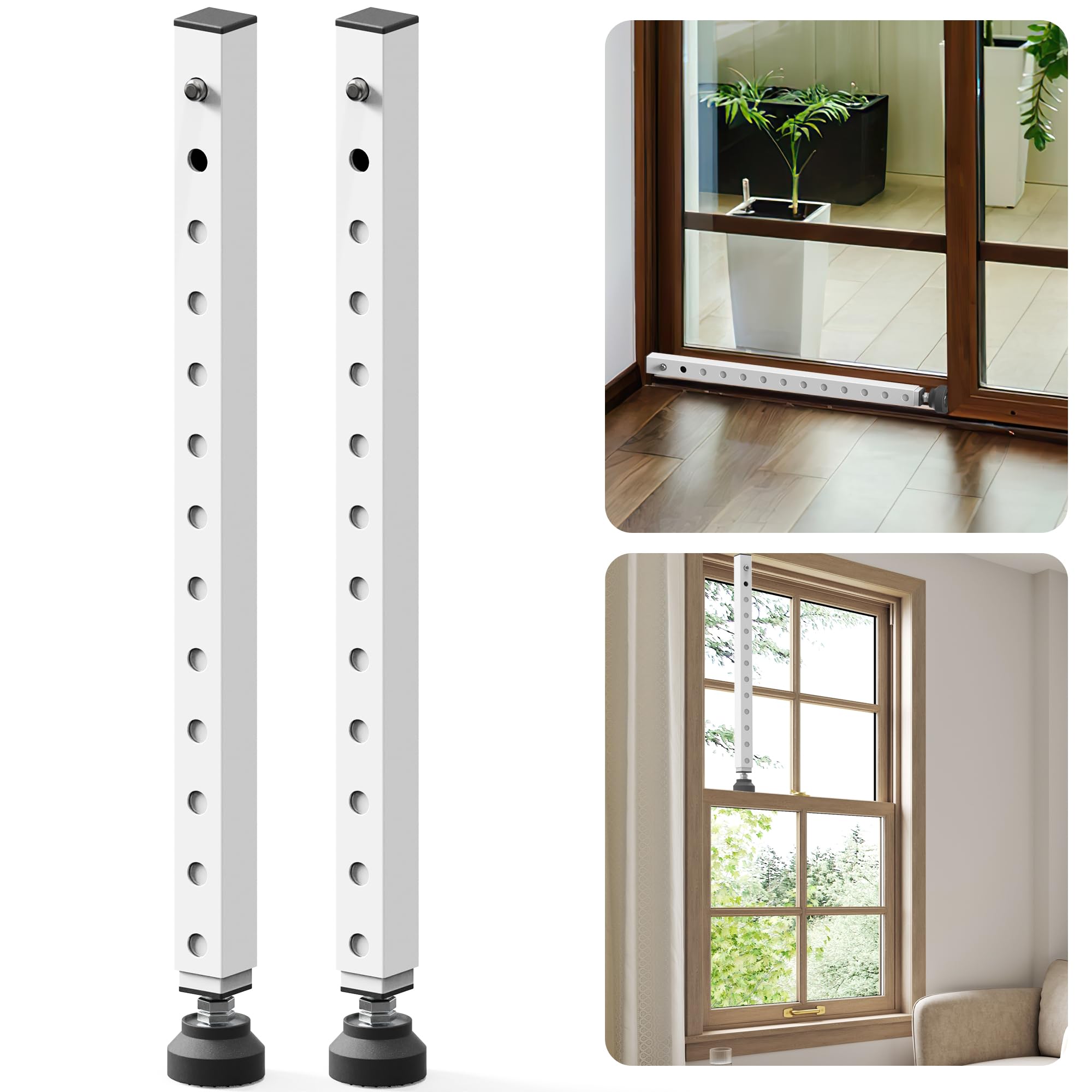 Window Security Bar,17-33 inch Adjustable Sliding Door Security Bar Lock with Rubber Tips,Sliding Window Lock Bar for/Patio Glass Door/Home Apartment/Anti-Theft/Child Safety(White - 2 Pack)