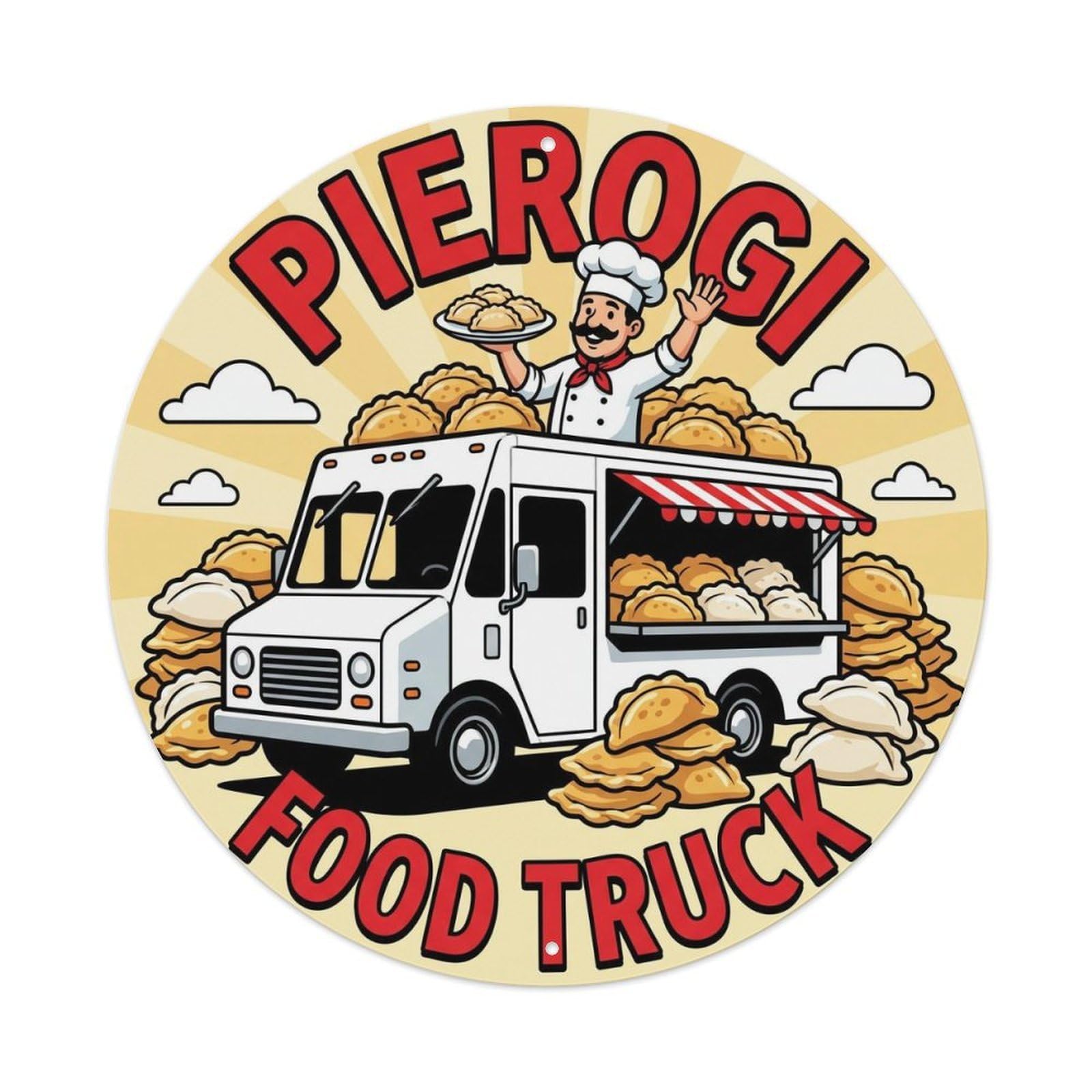 Poland Pierogi Food Truck Chef Service Illustration Metal Tin Sign