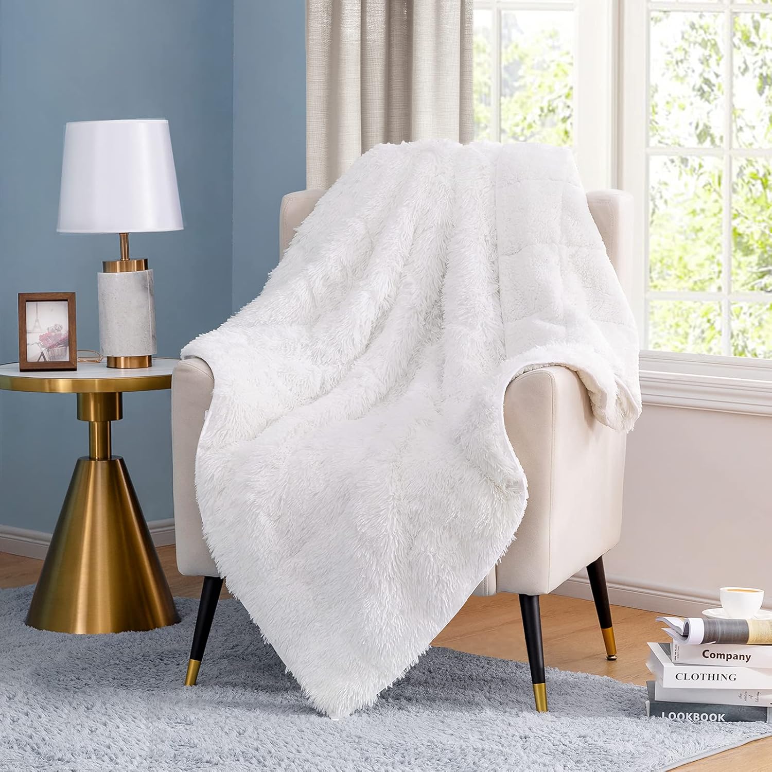 habibee Faux Fur Weighted Blanket for Queen Size Bed, Super Soft Long