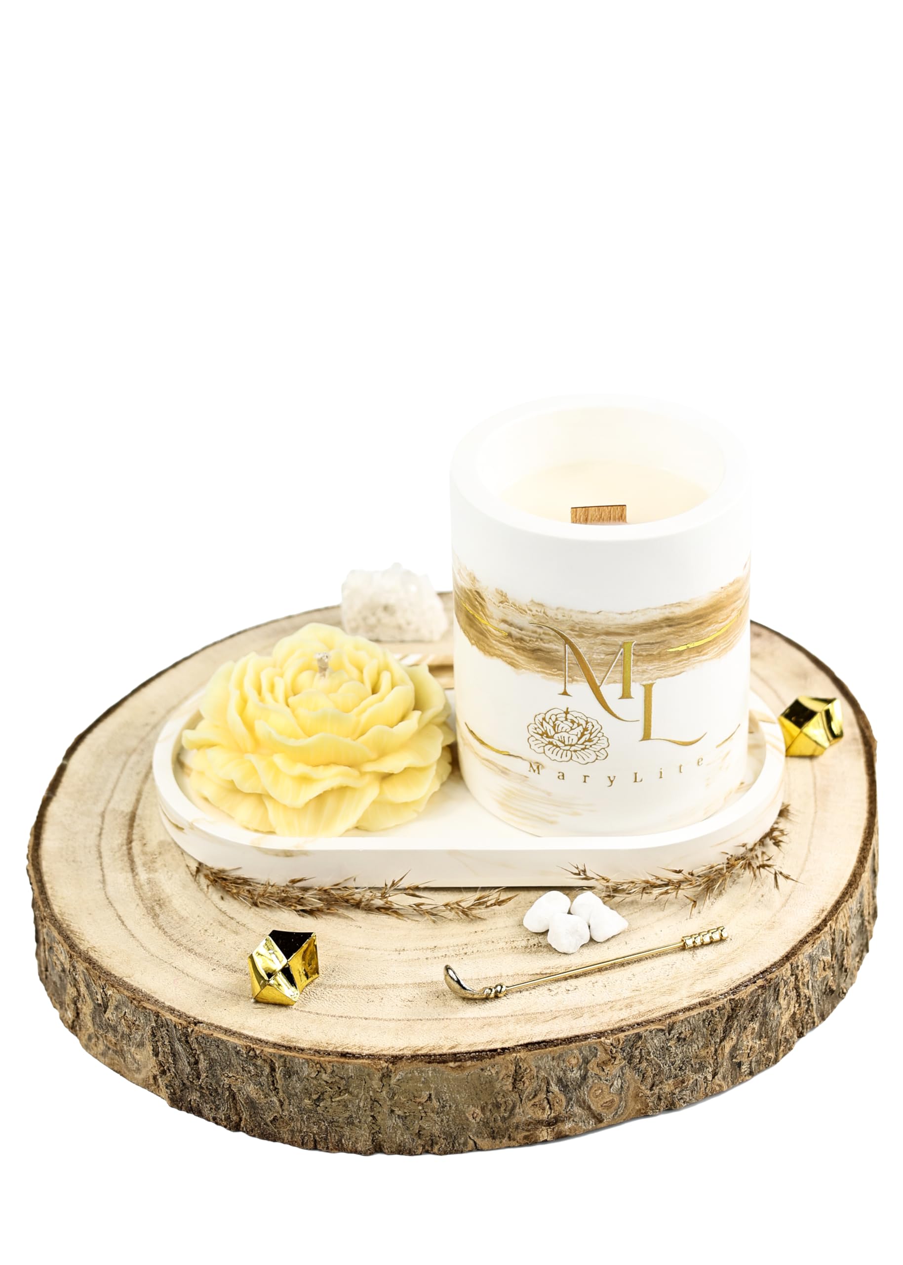 Jasmine Ritual – Duftkerzen-Set mit Blütenkerze & Unterlage, handgegossen, Geschenkset