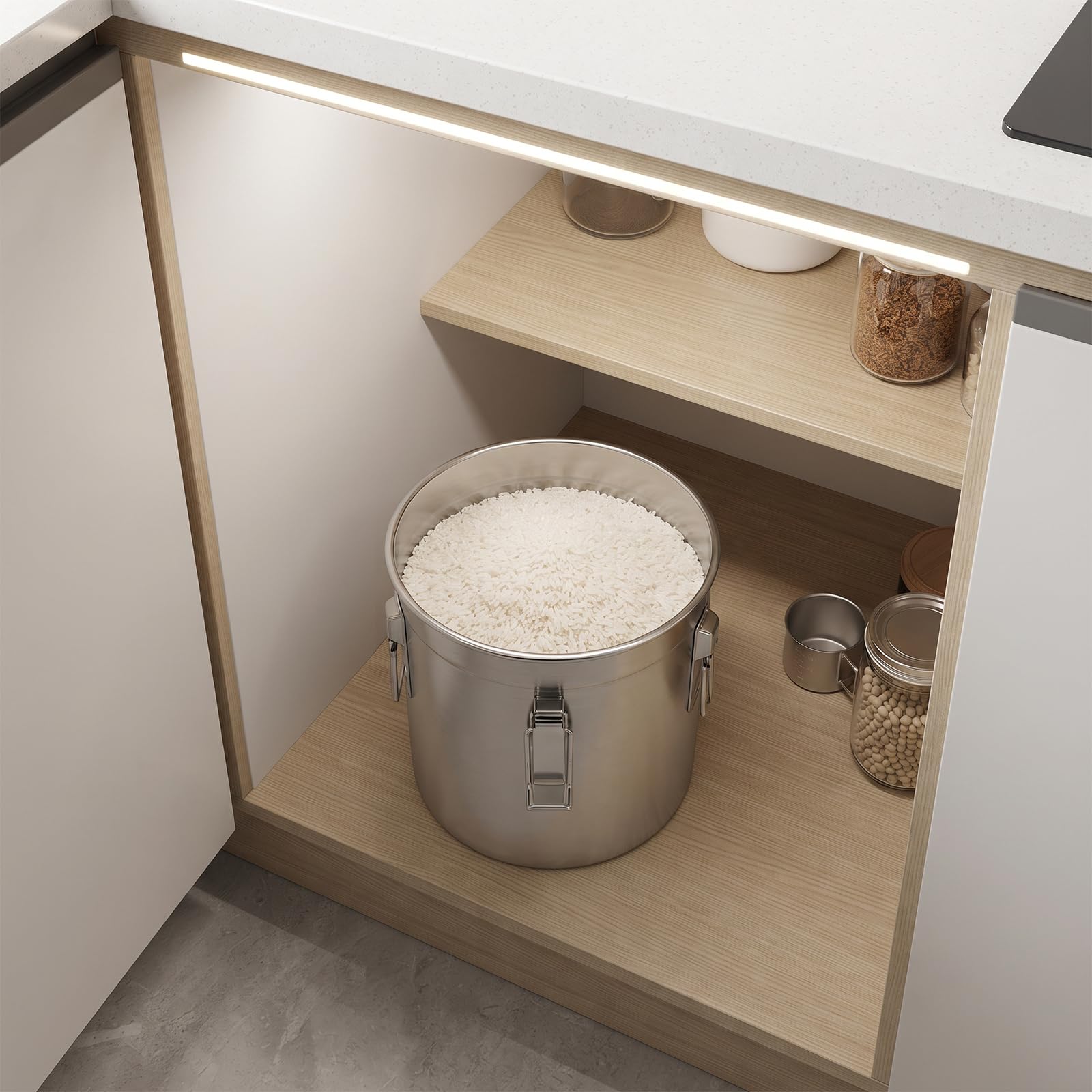 Contenitore per cereali in acciaio inox da 12 l, secchio alimentare | Bidone alimentare, secchio ermetico con coperchio, per conservare riso, farina e cereali