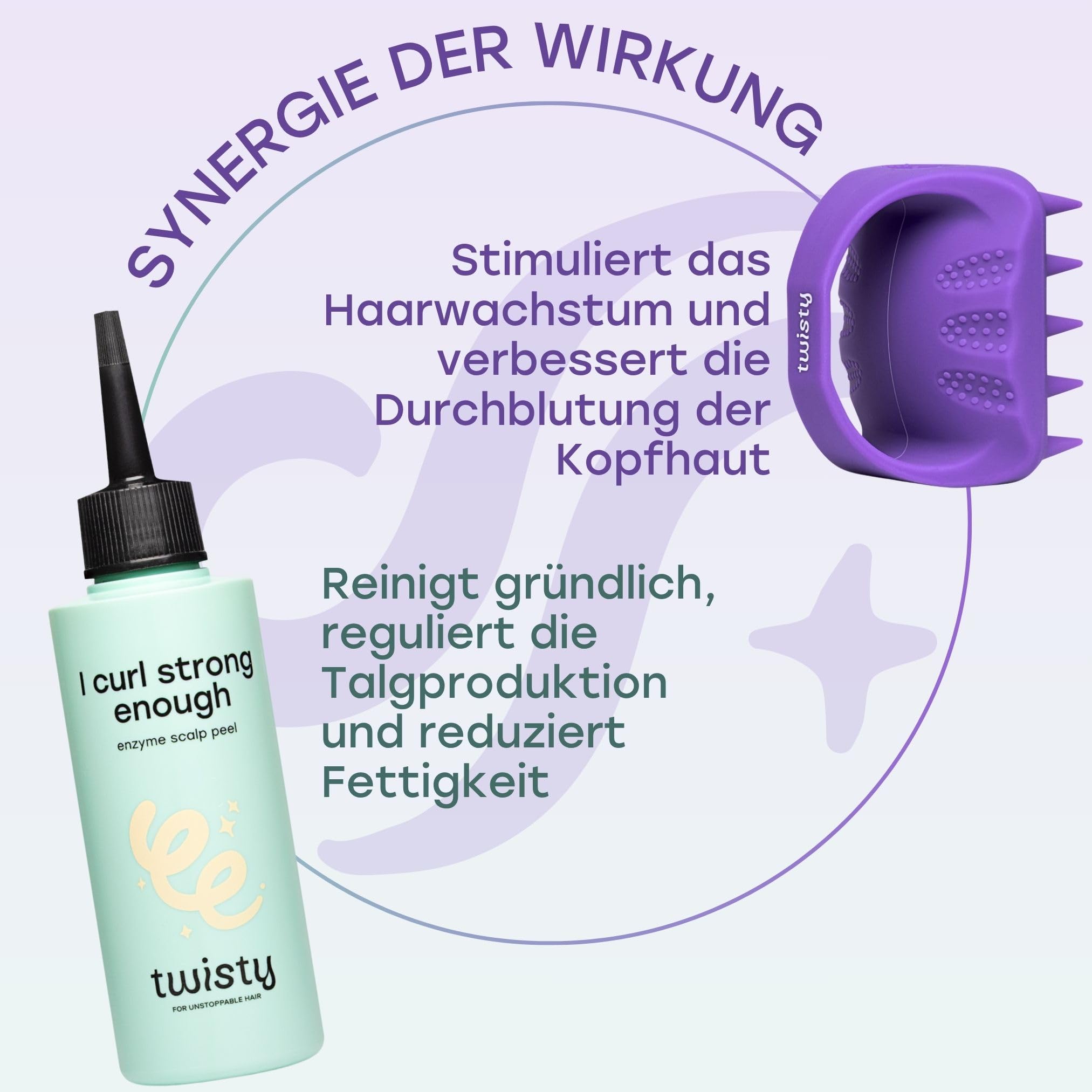 TWISTY Kopfhaut Set: Enzympeeling AHA Peeling & Scalp Massager - Trockene Kopfhaut Peeling, Salicylsäure & Massagebürste für Kopf & Hair Care