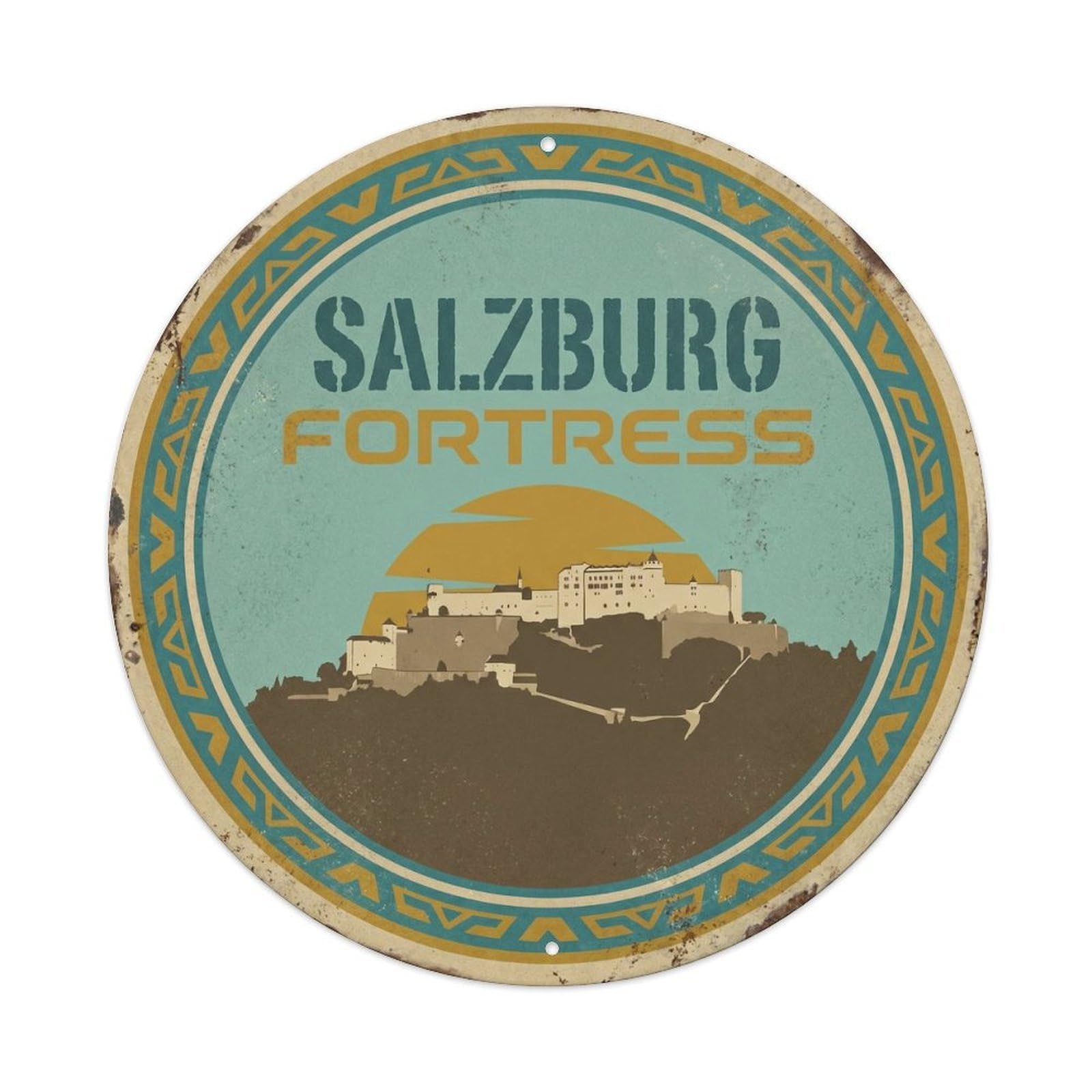 Cmhok Vintage Style-16 Vintage Travel Salzburg Austria Artwork Metal Tin Sign Plaque Wall Decor For Cafe, Club, Garden Round Metal Poster 8X8inch