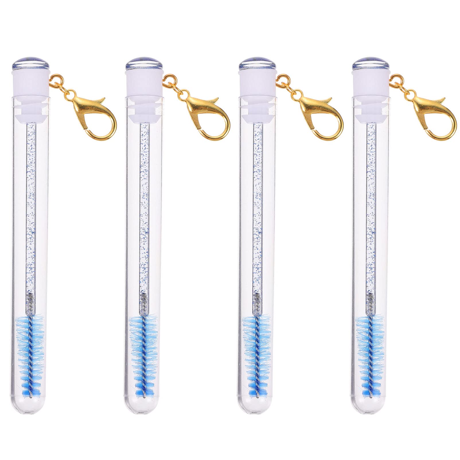 BELLIFFY Sturdy Acrylic Eyelash Brush Keychain Set 4pcs Lash Wand Mascara Tube Makeup Brush for Lashes