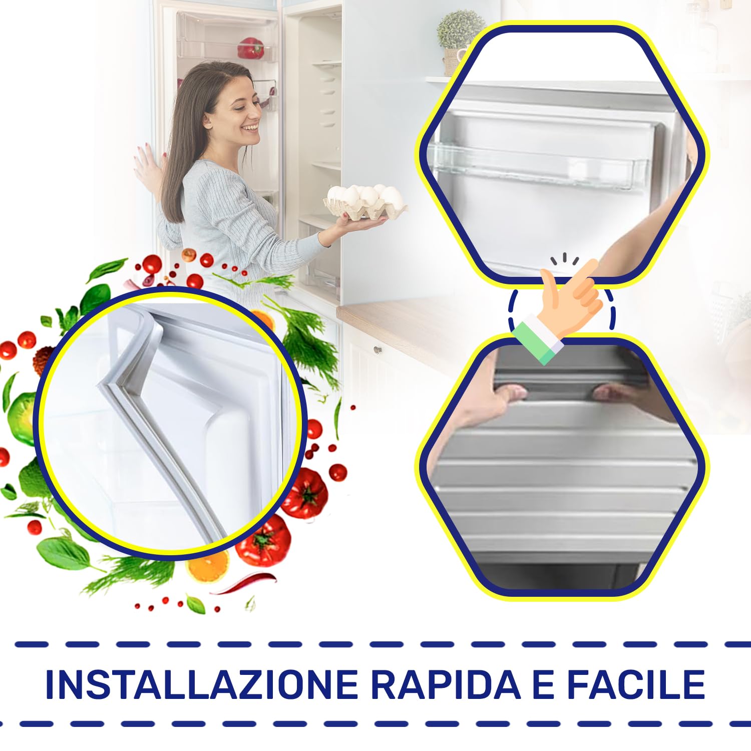 Guarnizione Frigorifero Universale 2000 x 1000 mm con 2 Angoli di Giunzione Inclusi - Guarnizione Frigo Universale con Inserto Magnetico - MONTERAL