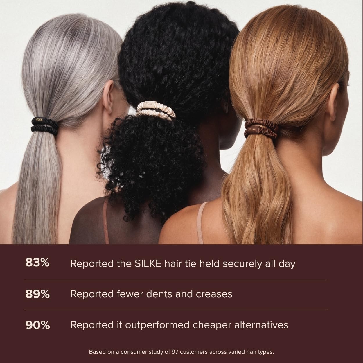SILKE - Cintas para el cabello, coco, 100 % seda de lujo para el cabello, paquete de 6, lazos de seda para el cabello, sin daños, coleteros para mujeres, para todo tipo de cabello y estilos