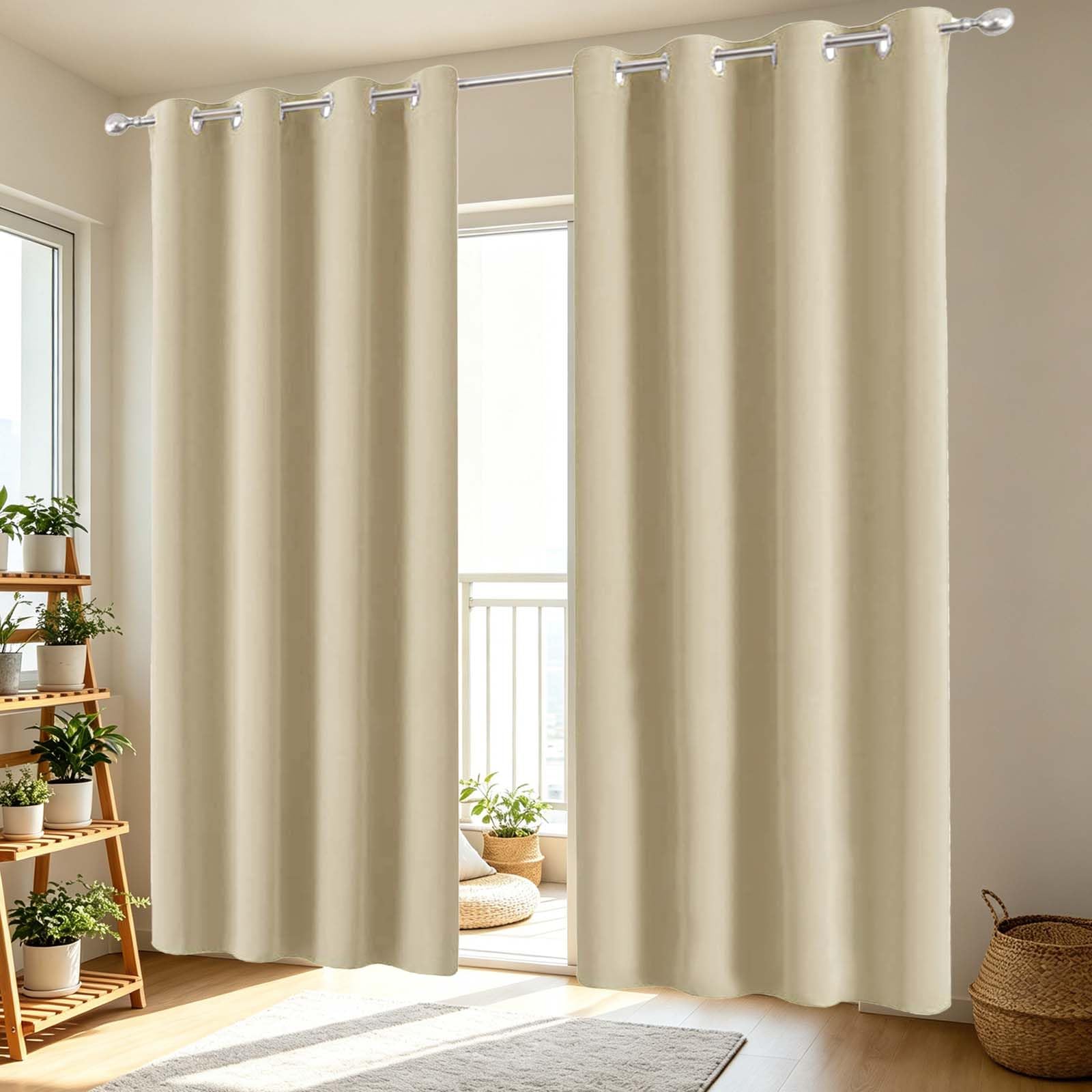 Zasłony Zaciemniające 65 x 250 cm Supermiękkie, Termoizolacyjne, Energooszczędne Osłony Okienne Z Izolacją Termiczną, Zasłony Zaciemniające Z Przelotkami Do Okna, Studia, Beżowy A