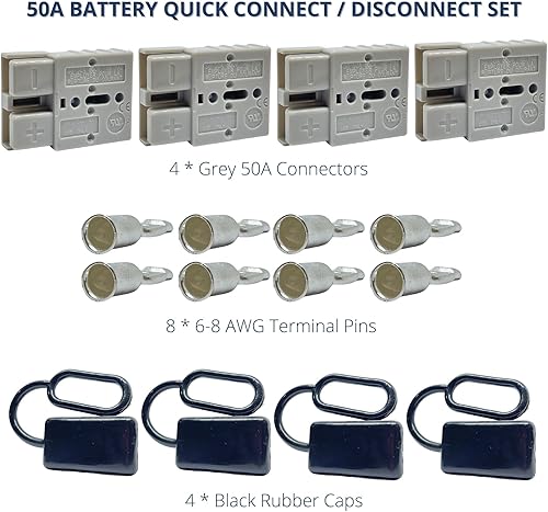 Miniatura 2 de Blue Bar Industries Batería de 50 A 6-8 AWG de desconexión rápida - Conector de recuperación de 50 amperios, cabrestante de remolque, carrito de