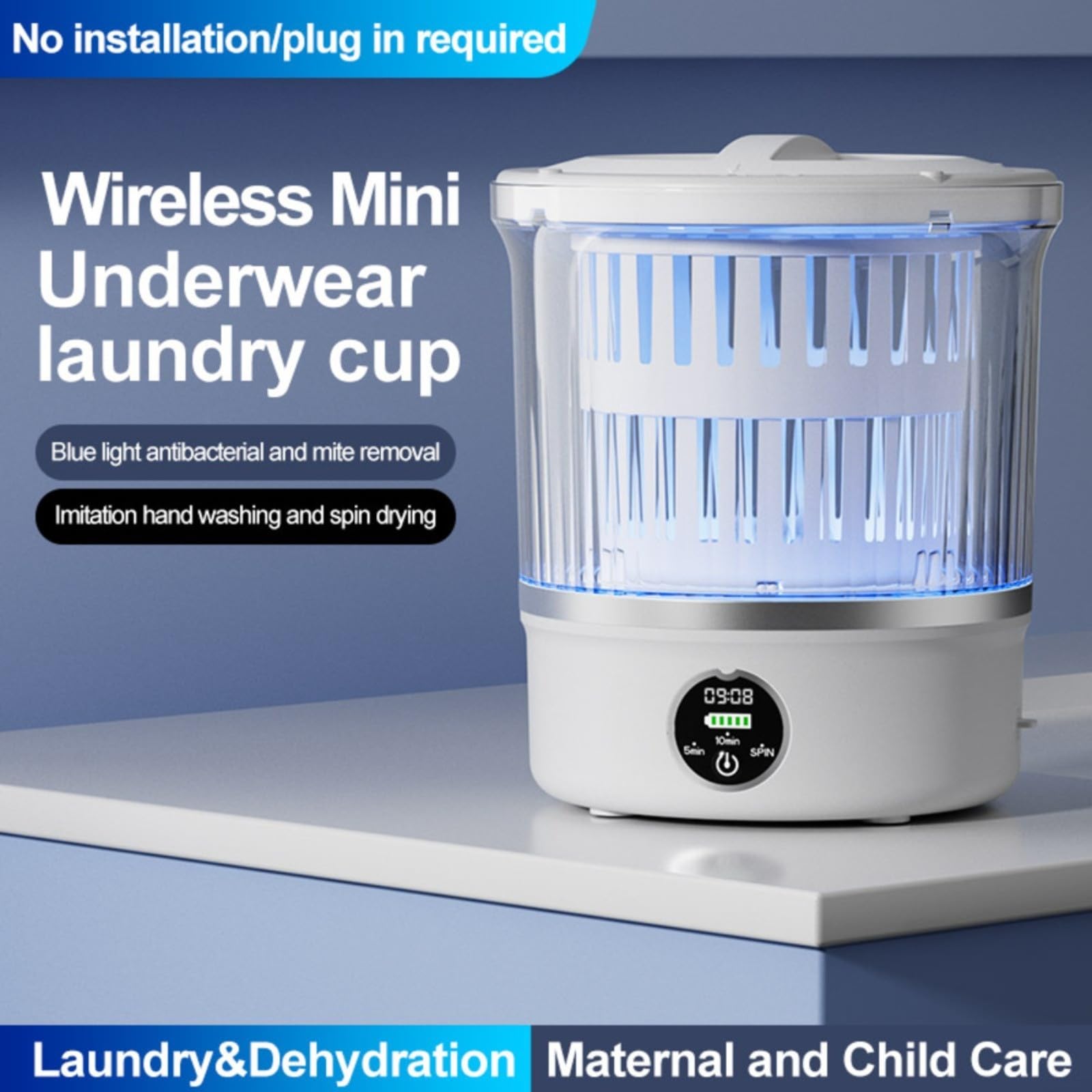 Mini lavadora portátil de 3 litros, recargable por USB con cesta giratoria, para una solución ideal de lavandería pequeña para vacaciones y apartamentos (blanco)