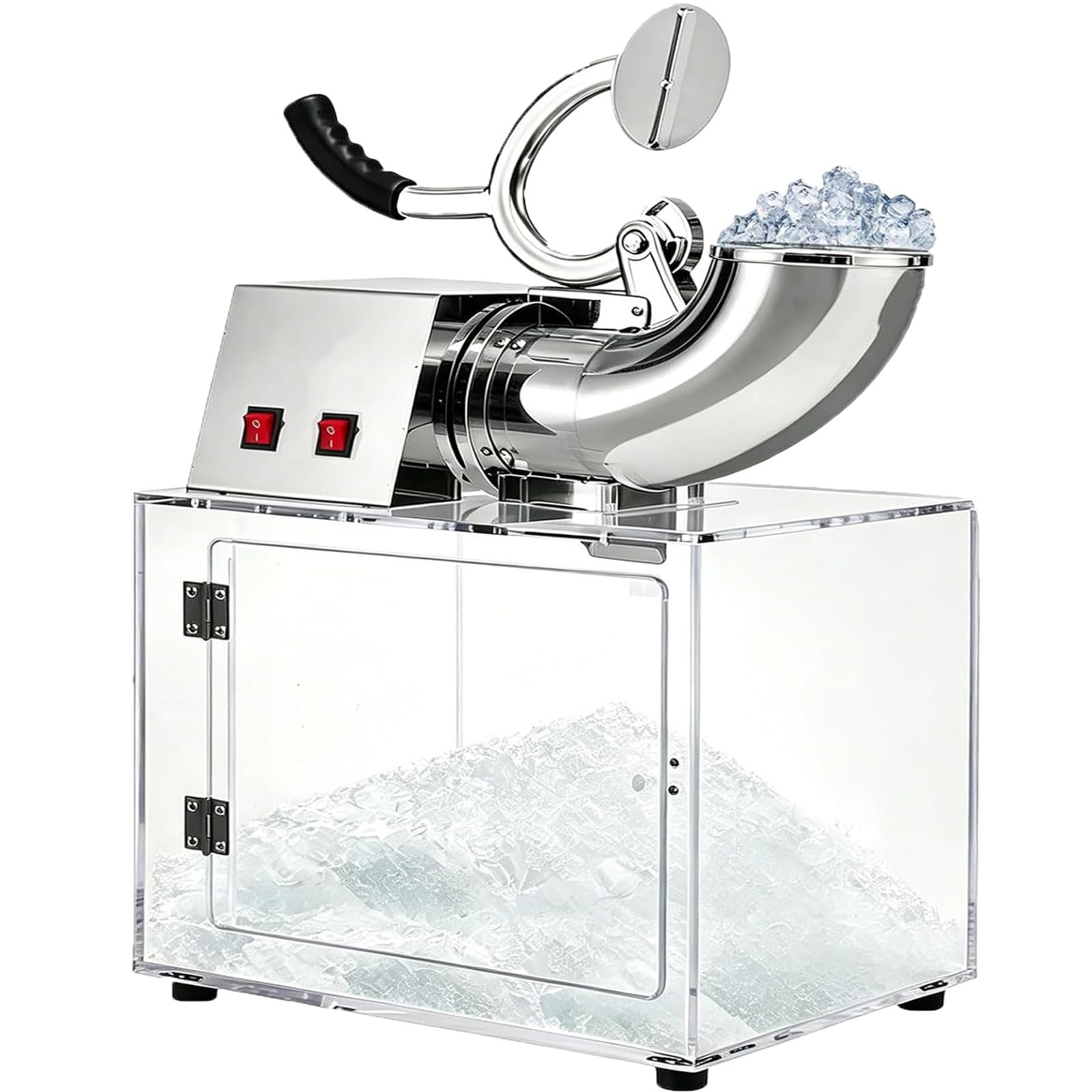 MiyKom Commercial Ice Crusher with Dazzling Light Show, 300W Commercial Ice Crusher, Upgraded Dual Blades, 3kg/Min Output, Large Transparent Ice Bin, Low Noise, Safety Guard for Slushies