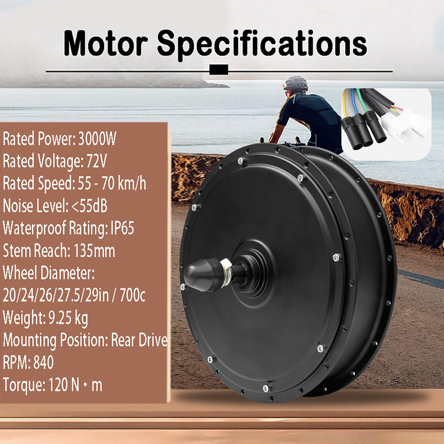 Zestaw do konwersji roweru elektrycznego 72V 3000W, Wahacze 135 mm, prędkość 55-70 km/h, zestaw do konwersji do roweru elektrycznego 3000 W z kontrolerem 80A, 3 trybami, wyświetlaczem LCD UKC1