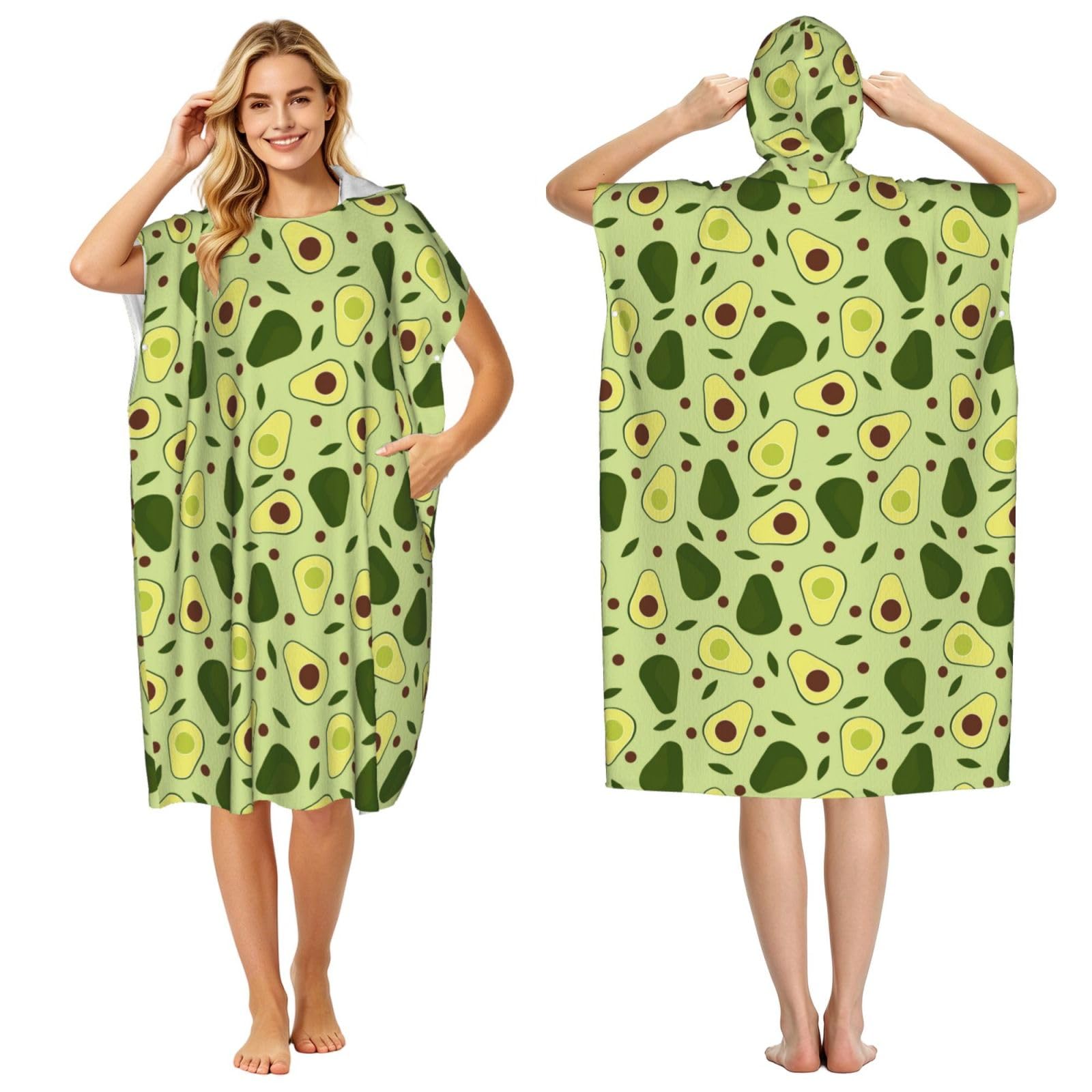 Poadnly Avocado Vintage Avocado, Adult Hooded Beach Towel 90 x 110 cm,Changing Bath Robe, Surf Poncho Towel For Women Men