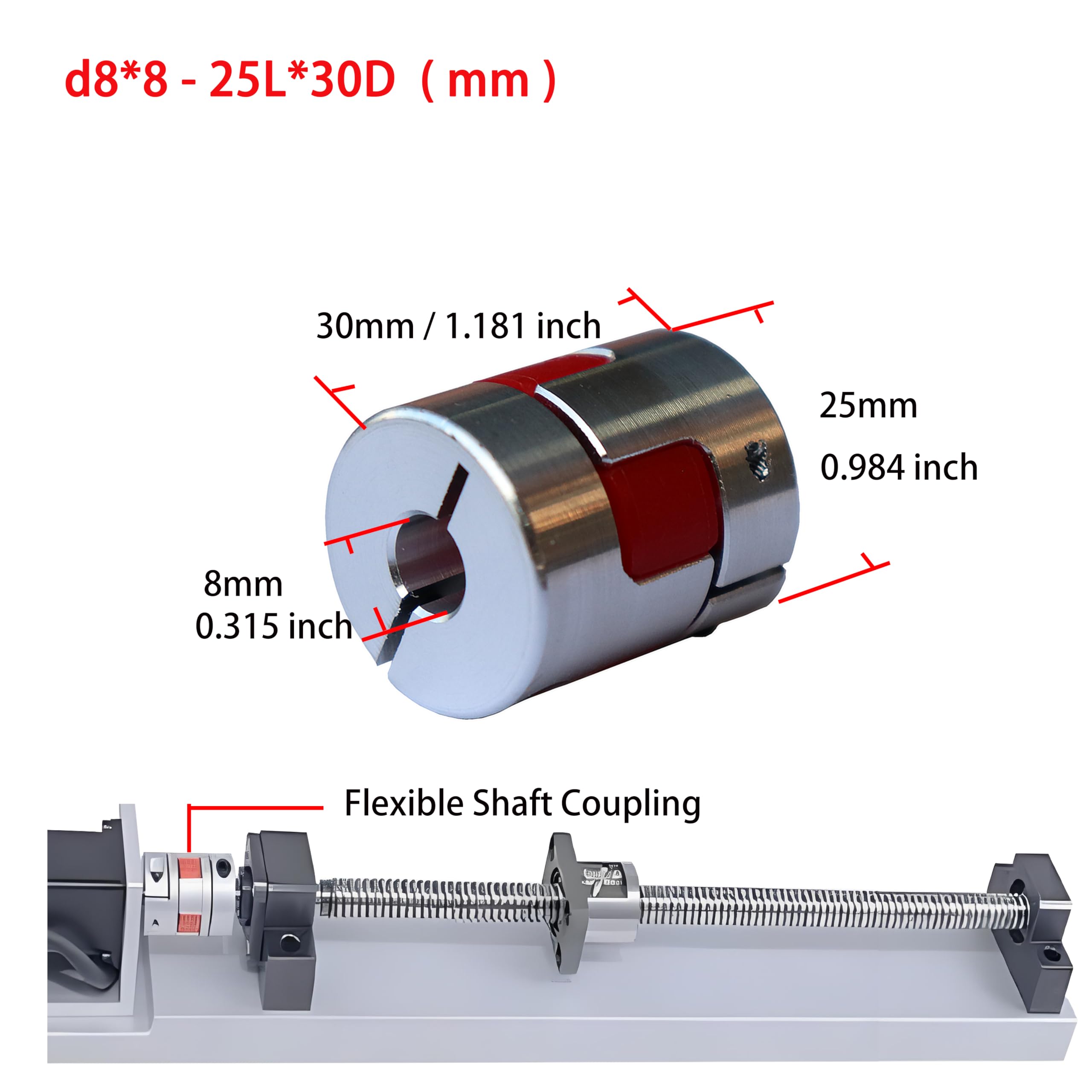 AURSNICO 8mm to 8mm Shaft Coupling Aluminium Plum Coupling Flexible Shaft Coupler Servo-Stepper Motor Jaw Shaft Coupler Diameter 25mm Length 30mm for DIY 3D Printer CNC Machine (4Pcs)