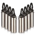 Volhoply Insulated Water Bottles Bulk 8 Pack, 40 oz Stainless Steel Sports Bottle with Paracord Handle & Spout Lid, Vacuum Metal Travel Water Cups with Wide Mouth,Reusable Large jug(Silver,8 Set)