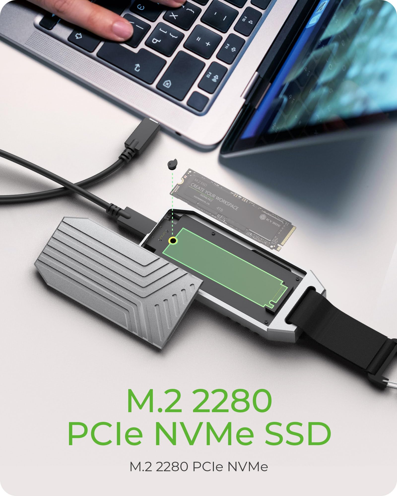 ICY Box (USB4) M.2 NVMe Gehäuse, bis zu 40 Gbit/s, USB-C Gen 3x2, für M.2 2280 NVMe SSD, werkzeuglose Montage, Aluminium Kühlgehäuse, Plug & Play, IB-1919M-C42