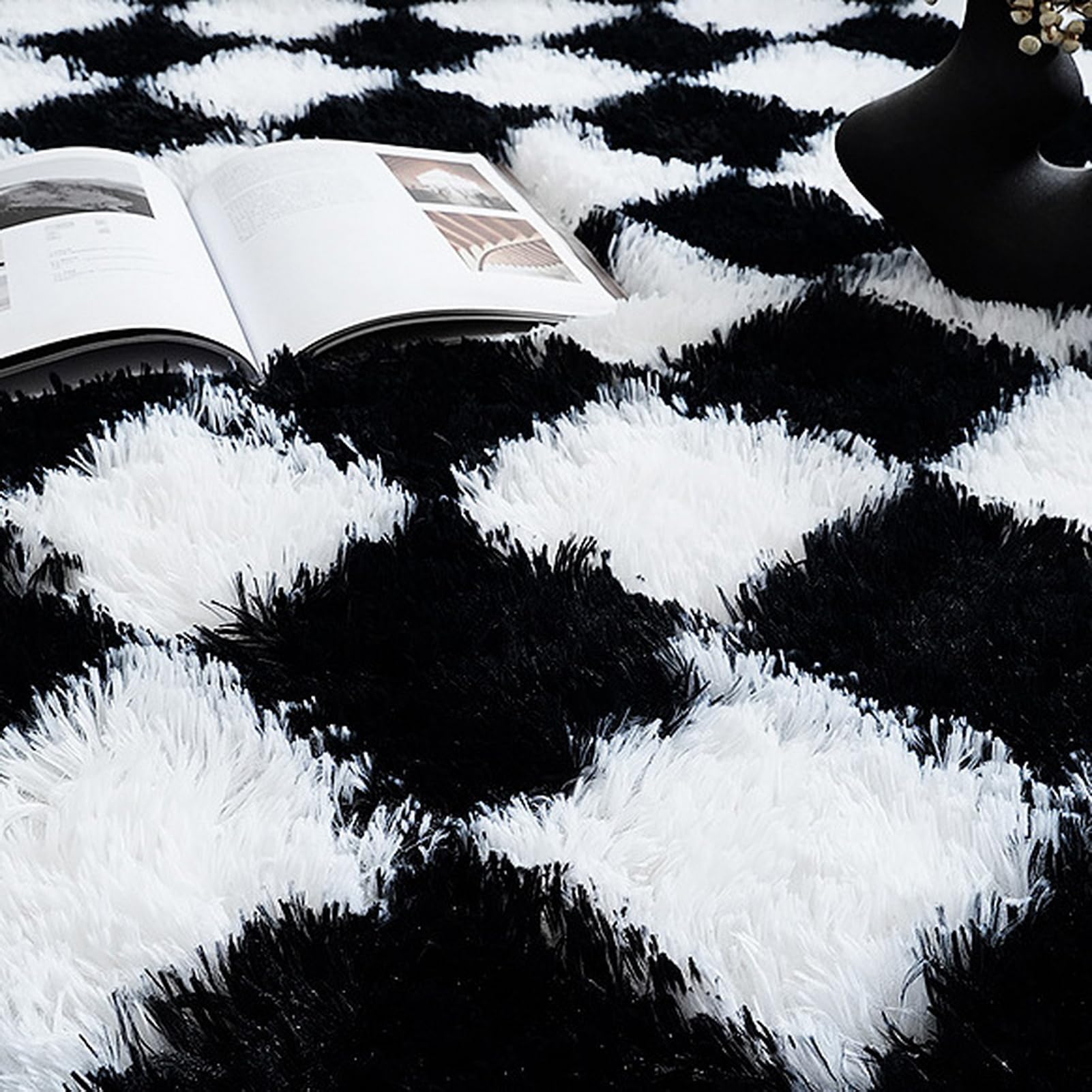 Lifup Teppich Rund Hochflor Teppich, Kariert Extra Weicher Flauschig Waschbar rutschfest für Wohnzimmer Schlafzimmer Grün-Weiß 2 120 x 120 cm