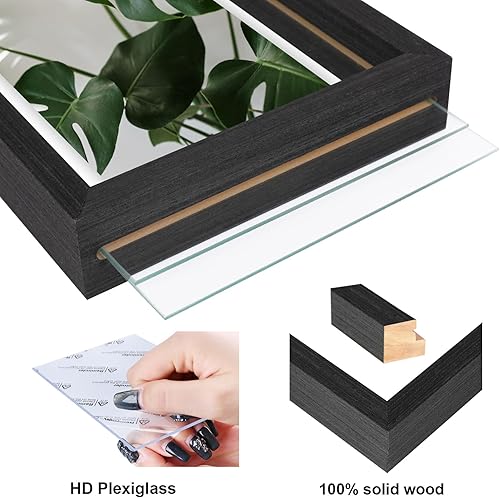 Miniatura 7 de Egofine Juego de 2 marcos flotantes de 11 x 14 pulgadas, marco de fotos de doble cristal, hecho de madera maciza, fotos de cualquier tamaño de hasta