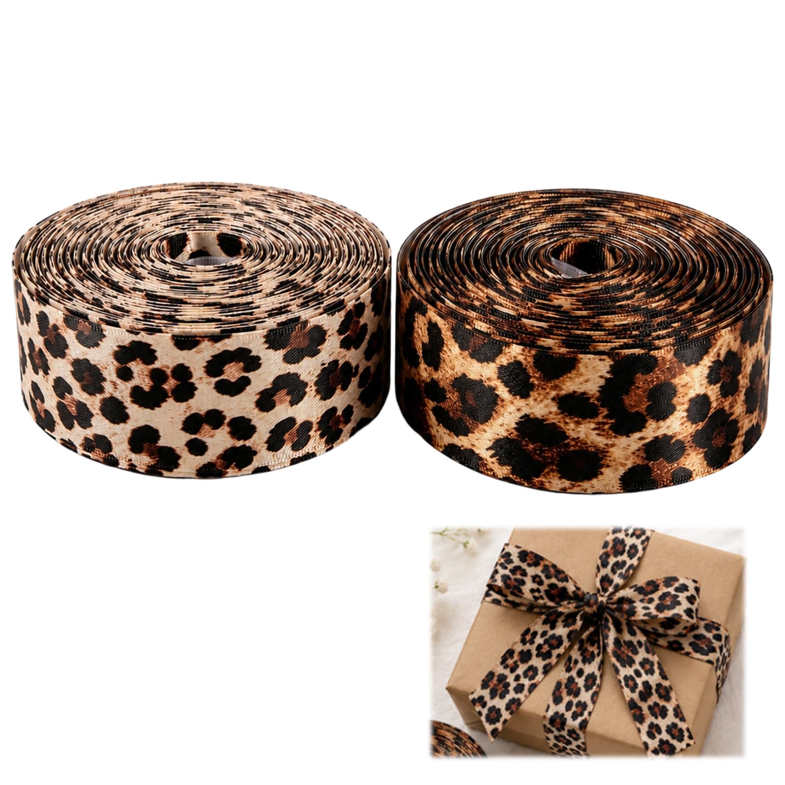 2 PCS Leopard Print Ribbon, Cheetah Grosgrain Ribbon for Gifts DIY