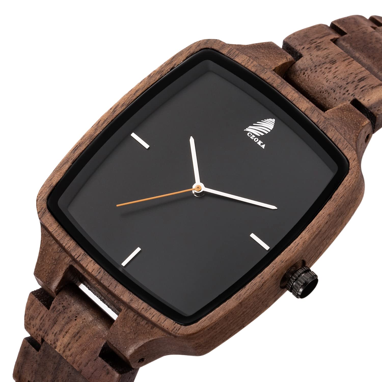 CZOKA Orologio da Uomo e donne in Legno, Noce nero naturale/oliva Orologio di Legno con Movimento al Quarzo Giapponese, con cinturino regolabile