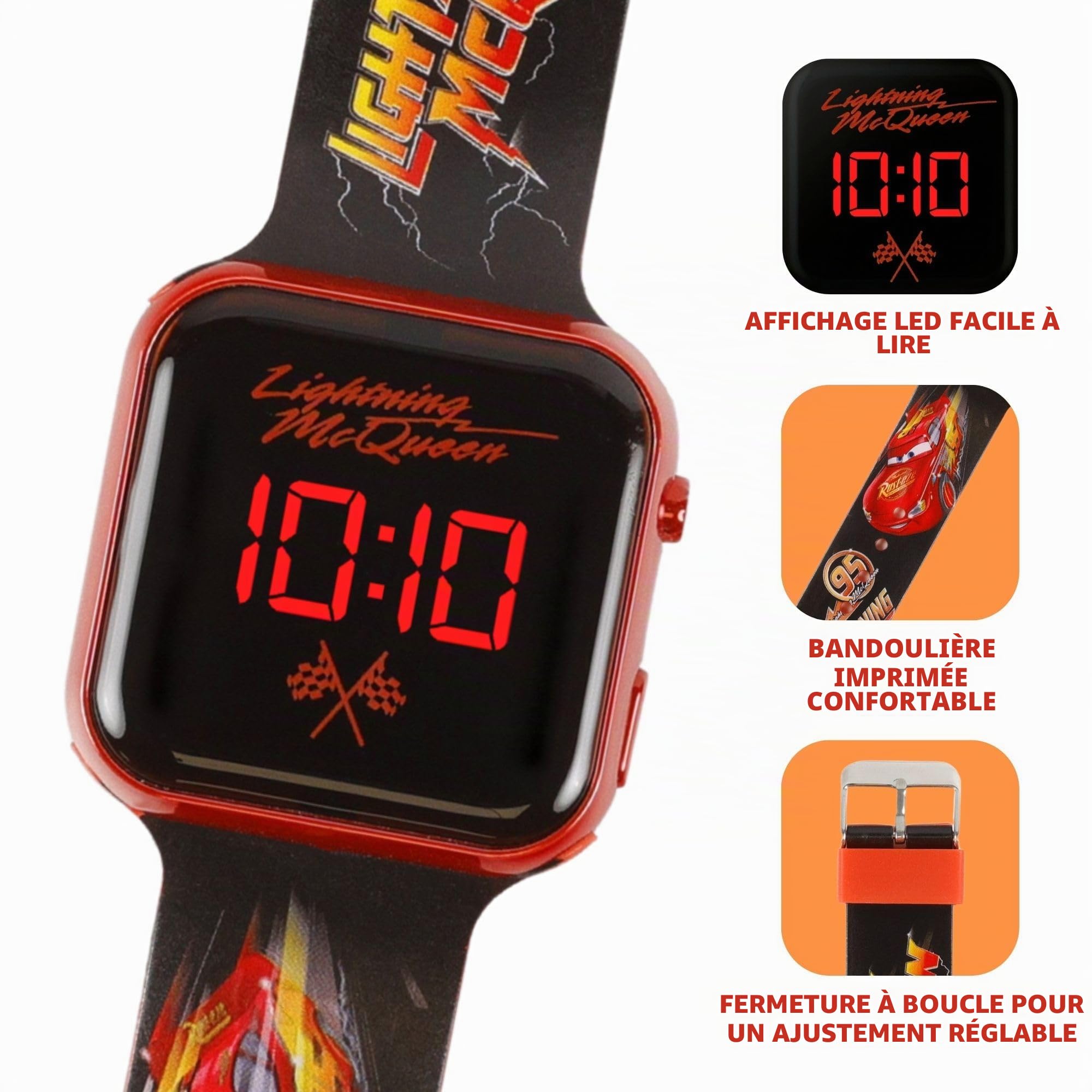 Disney Kids Lightening McQueen Montre numérique LED pour enfants