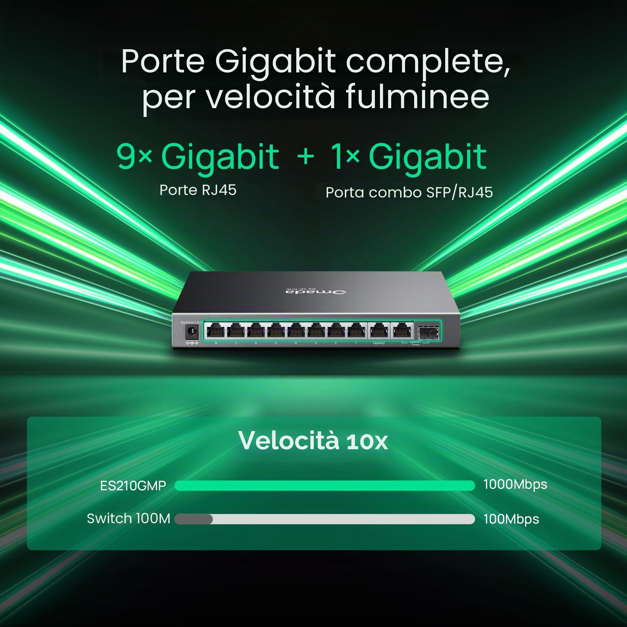 Switch di rete ES210GMP - Smart Desktop con 10 Porte Gigabit di cui 8 PoE+ - by Omada