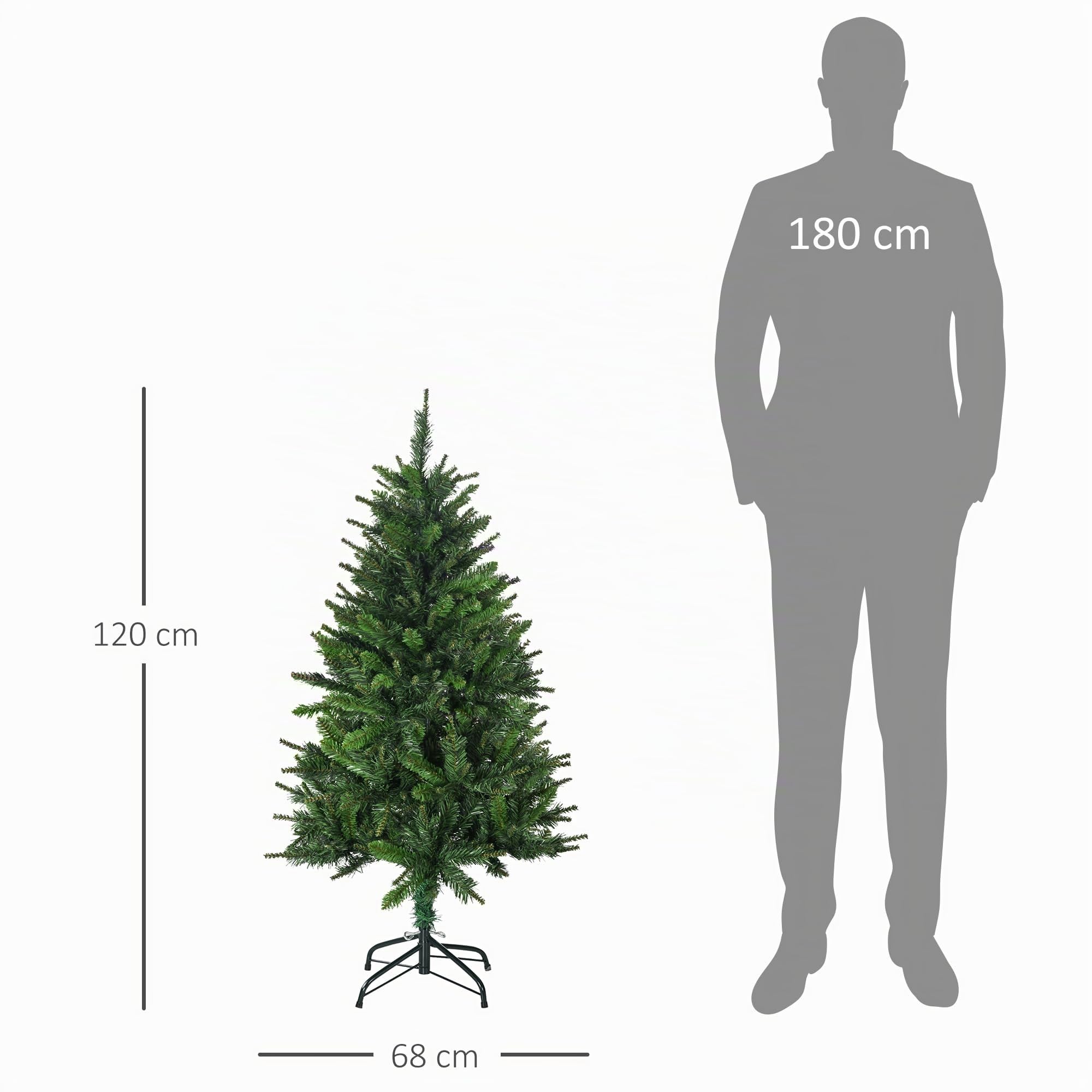 HOMCOM Sapin de Noël Artificiel 120 cm, 310 Branches, Arbre de Noël Vert | Plastique Ignifugé, Socle Pliable en Acier