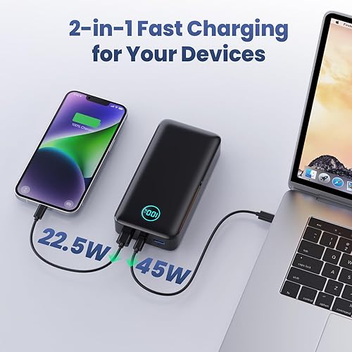 Miniatura 4 de Banco de energía de 25800 mAh, cargador portátil USB C de 65 W, cargador de batería PD QC de carga rápida de 3 salidas, pantalla LCD, para laptop,