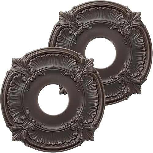 Miniatura 8 de EIFHYT Medallones de techo de bronce aceitado de grano de madera mate para lámparas y ventiladores de techo, 12-14 pulgadas de diámetro x 4 pulgadas