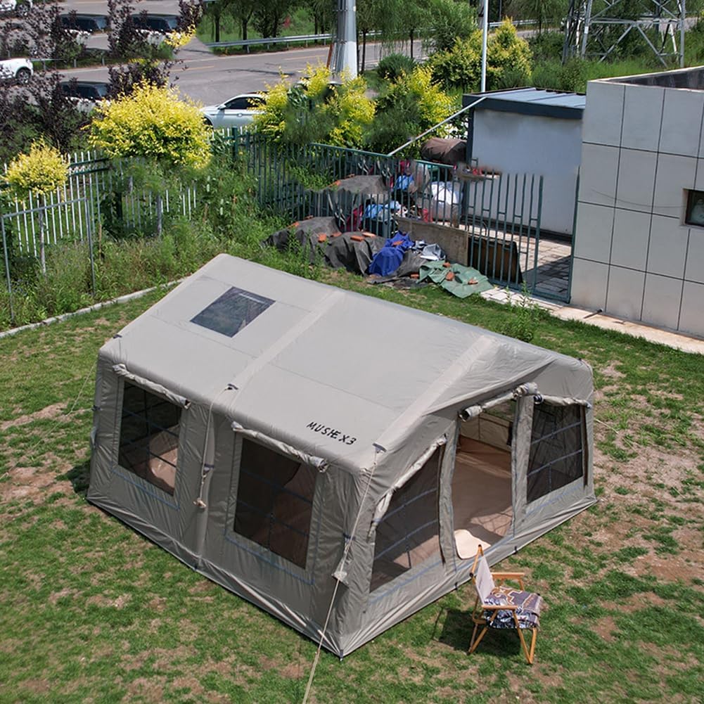 4-sezonowy namiot powietrzny glamping z oddzielną częścią dzienną i sypialną, wodoodporny namiot rozkładany z pompką i otworem na kuchenkę, namiot kempingowy dla 8-10 osób