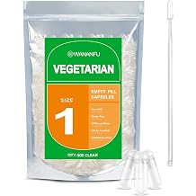 wananfu Size 1 Empty Capsules Vegetarian 500 Count Bundle with Micro Lab Spoon, Clear Fillable Veggie Pill Capsules Size 1 for Making Your Own Supplements