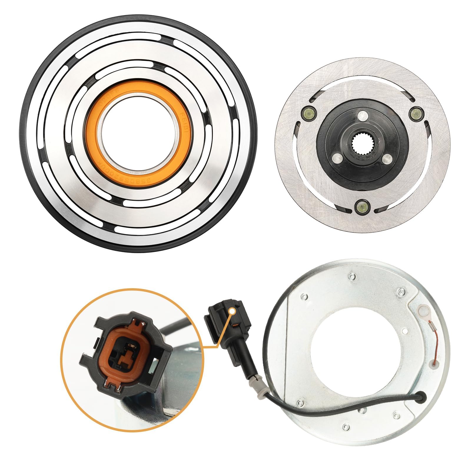 A/C Air Conditioning Compressor Clutch for 05-17 Frontier 4.0L, 05-15 Xterra 4.0L, 09-12 Equator 4.0L, AC Compressors Clutch Electromagnetic Coil Pulley Assembly Kit Replace # 58885 CO11037C