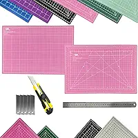 Kit Base de Corte A3 45x30cm Dupla Face Multiuso Auto Regenerativa Regua 30cm Estilete Profissional Laminas Reservas (Rosa)